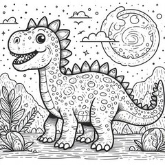 Naklejka premium Dinosaur Adventure in Colors: Cartoon Illustration for Coloring