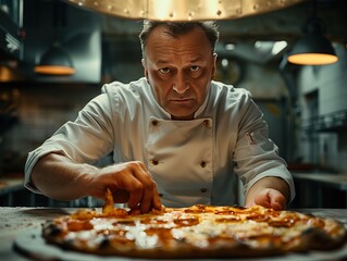 Man Preparing Pizza in Kitchen