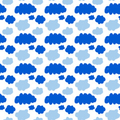 Seamless pattern with blue clouds on a white background. Vector illustration