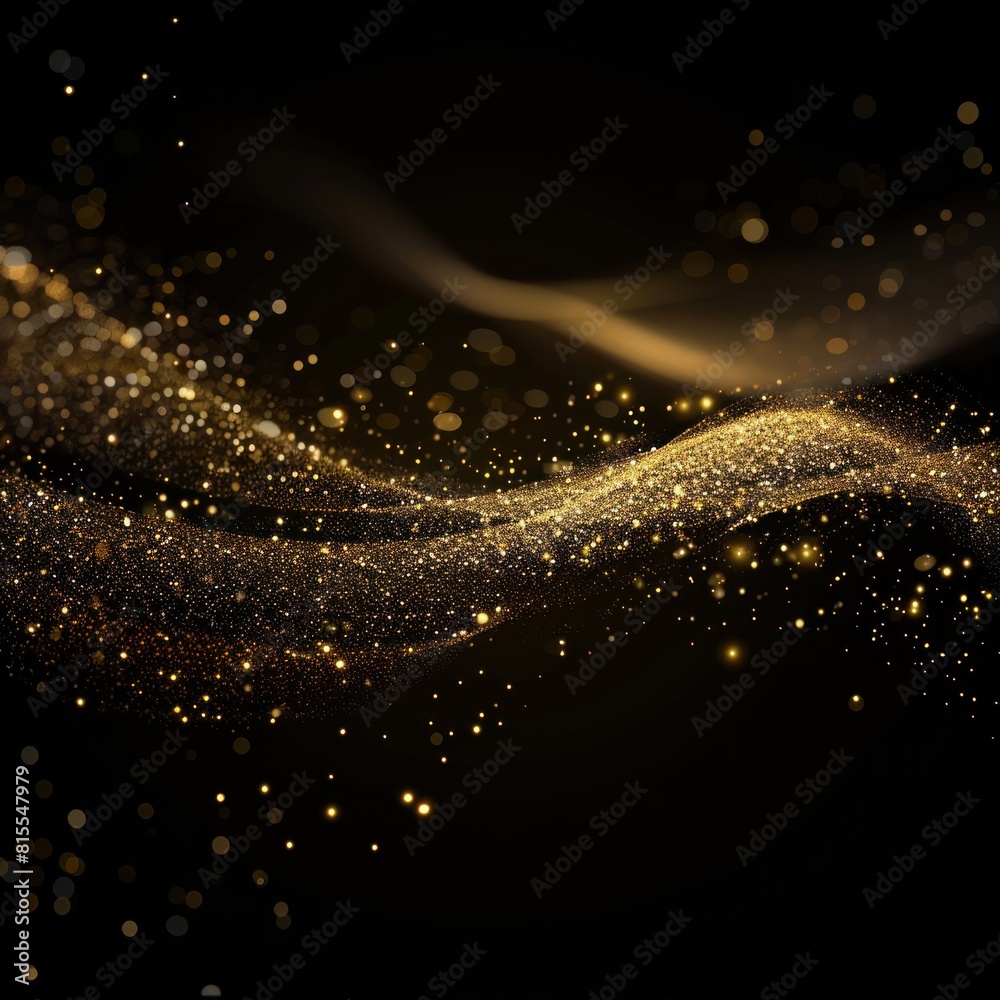 Poster abstract golden wave. shiny gold line design element with sparkling effect on dark background