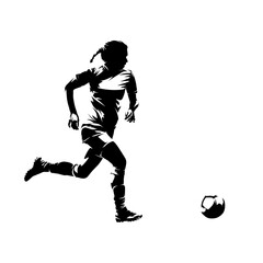 Football, female soccer player, isolated vector silhouette, side view
