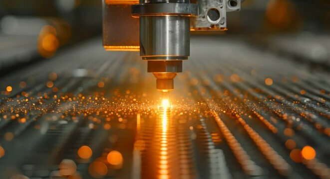 A photorealistic illustration of laser engraving on metal surfaces