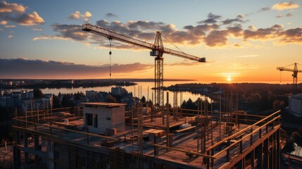 Obraz premium Beautiful view of construction site in city building industry machine