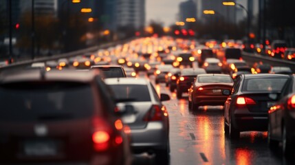 Busy road traffic jam on road red glowing lights