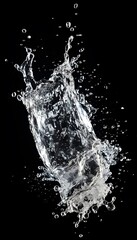 Water splash in the air on black background