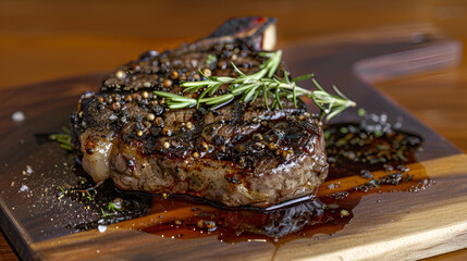 The Intimate Insight into a Juicy Steak Freshly grilled steak isolated Delicious fresh juicy beef steak with spices and herbs on a dark concrete background. grilled dish.