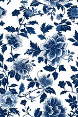 Vector illustration of a Chinese porcelaininspired design with traditional blue and white floral motifs, perfect for textile or ceramic print