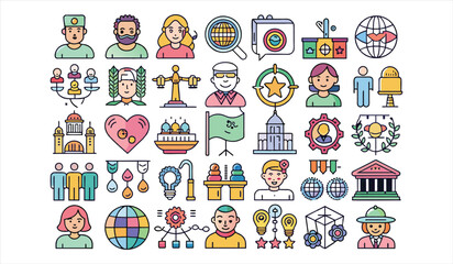 Diversity flat icon set. Solid icon collection, Editable stroke. Vector illustration.