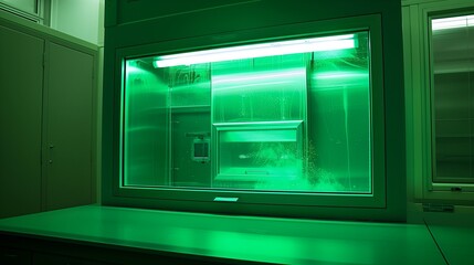 Fototapeta premium Rich Green Laboratory Fume Hood in Use, Capturing Safe Chemical Handling Practices
