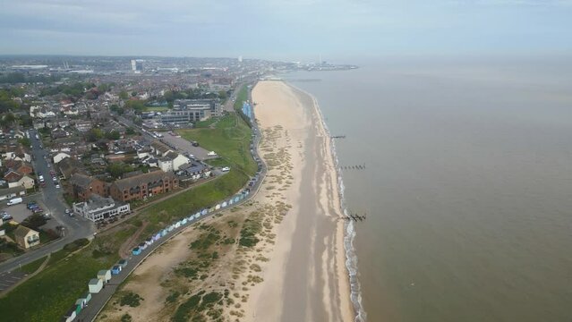 Profile view of Pakefield Beach. Aerial shot.