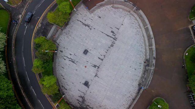 Aerial shot over CS Lewis Square in East Belfast, Northern Ireland.

The camera begins close and moves wide to reveal the square.

Produced in 4K, 60fps and in Rec709 color space.