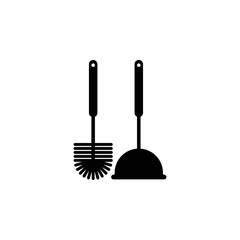 Toilet Plunger with Brush, Bathroom Clean Equipment flat vector icon. Simple solid symbol isolated on white background. Toilet Plunger and Brush sign design template for web and mobile UI element