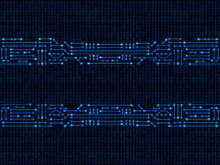 Electronic circuit frame on binary code background. High tech concept. Digital banner.