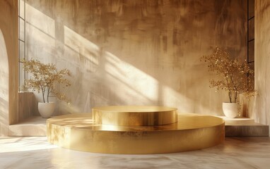 Golden sunlight bathes a luxurious modern interior