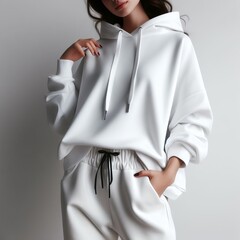A model mockup woman in a white hoodie female model posing art photography art photography.