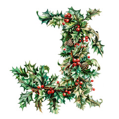 Christmas themed alphabetical letters and numbers typography design on a white background.  Generative AI