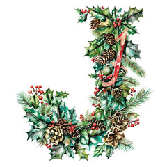 Christmas themed alphabetical letters and numbers typography design on a white background.  Generative AI