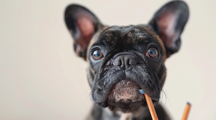referee arbitrator umpire french bulldog dog blowing blue whistle in mouth  isolated on white background