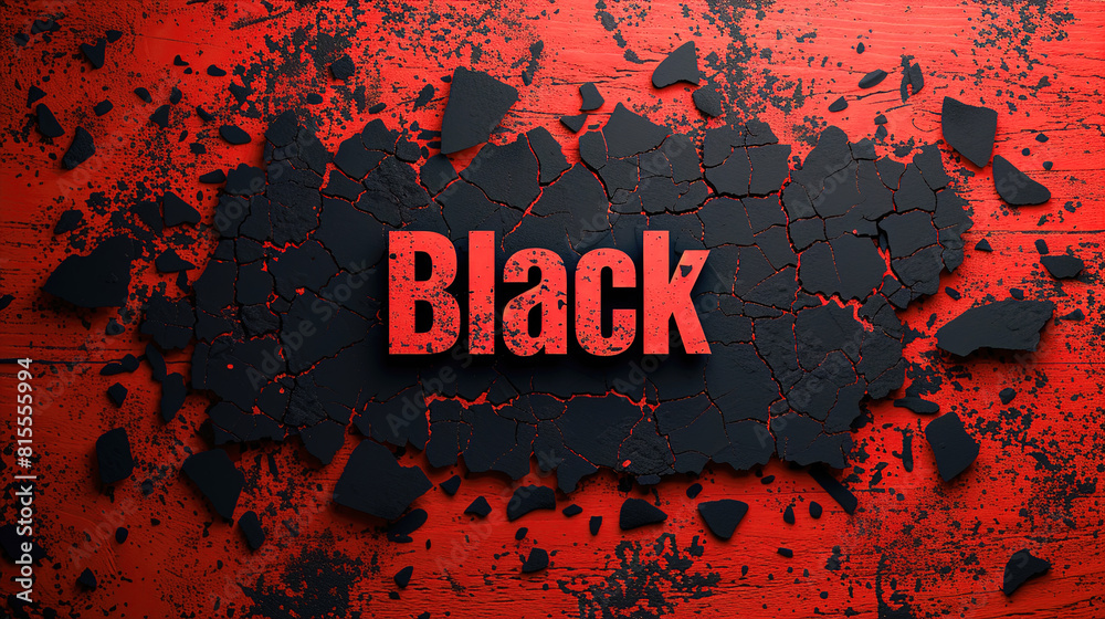Fototapete capture a top view of black torn paper and the text black friday against a red background