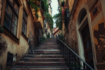 Fototapeta na wymiar Strolling Through European Downtown Steps