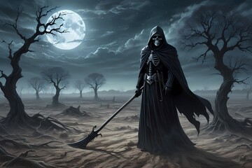 Halloween grim reaper at night 