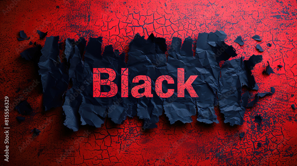 Fototapete capture a top view of black torn paper and the text black friday against a red background