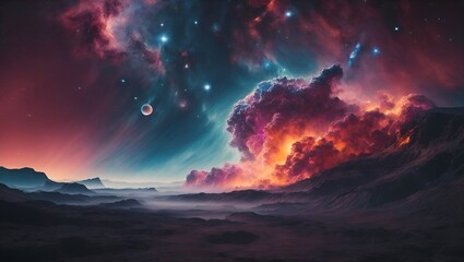 Nebula and lost planet. Gas cloud. Cosmic art. Galactic art. 4K - 8K - 12K TV. Generative AI.