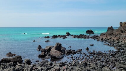 Handam Coastal Trail, Jeju Island, Korea, beach, blue sea, blue sky, beach