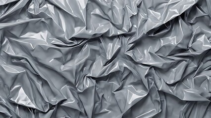 Obraz premium Abstract seamless cellophane horizontal background. Glossy crumpled texture, gray color
