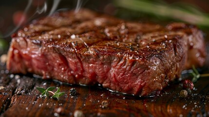 Detailed shot of a buffalo steak highlighting distinct cut textures and qualities, ideal for different cooking methods, studio-lit isolated background