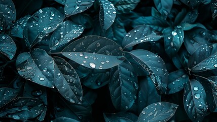 Obraz premium Wallpaper with Green leaves with rain drops, AI generated