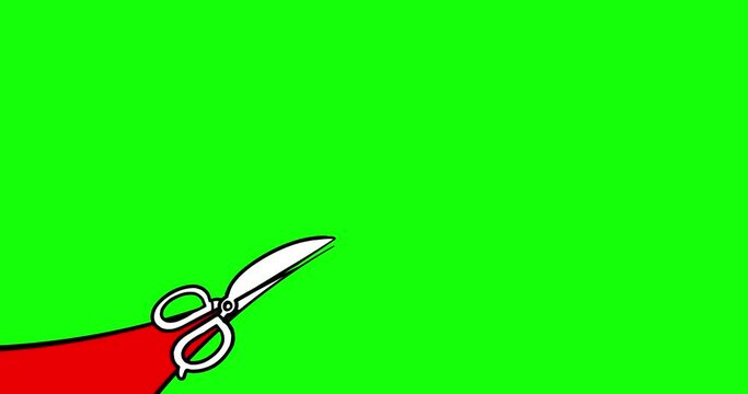Whteboard transition wipe across scissors black and white green blue screen background. Cartoon animation preset good for any use. Motion design element. Business, art, fashion, etc...