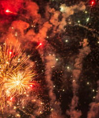 Shot of the fireworks in the night sky. Celebrations