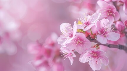 Close up outdoor image of sakura pink blossom tree flowers