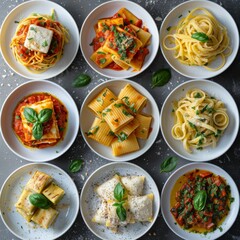 Plate of pasta covered in various savory sauces