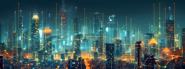 Fototapeta premium Futuristic Cityscape Powered by Interconnected Renewable Energy Grids