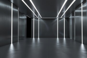Futuristic White 3D Room: Abstract Technology Tunnel with Neon Lighting for Modern Studio Display