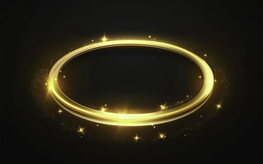 Gold Glowing Light Ring Effect on Black Background with Space for Text
