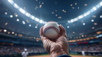 Pitcher s precise grip on baseball demonstrates control in summer olympic sports concept - Powered by Adobe