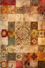 Earthy tones bohemian patchwork with central floral mandala