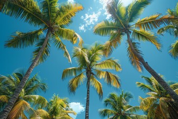 Palm Tree Forest in Tropical Paradise: Lush greenery with clear blue skies