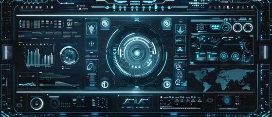 Artificial intelligence technology interface side view showing smart system management in an advanced tone with Monochromatic Color Scheme,