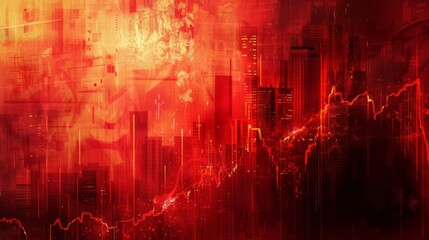 Artistic background with abstract red financial graphs illustrating significant economic loss and crisis,