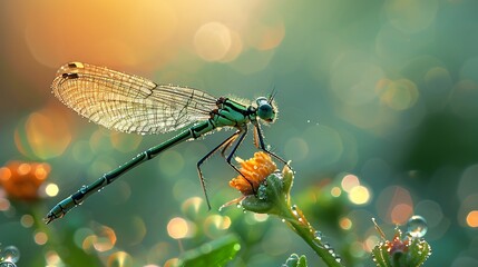 Capture the ethereal elegance of a translucent damselfly, its delicate wings casting subtle shadows...