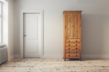 Unoccupied Wooden Wardrobe Fills Living Room Space