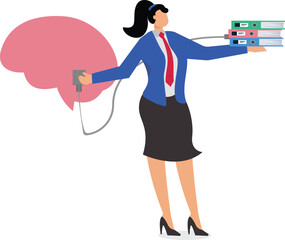 Read books to learn new lessons, literature or intelligence information, improve literacy and numeracy skills, businesswoman connect plug with stack of book with human brain concept