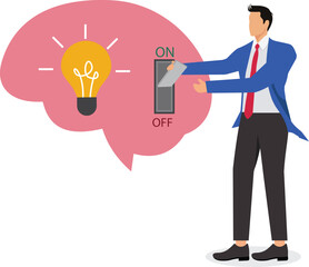 Turn on brain to think creatively, critical thinking or emotional intelligence, wisdom using knowledge or mindset, Experienced businessman turns on the switch in the human brain concept