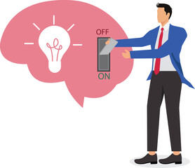 Turning off brain to relieve stress or problems, relaxation to relieve anxiety from your brain, Reduce stress concept, stress management, businessman turning off the switch in the human brain concept