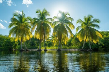 Palm Tree Forest in Tropical Paradise: Lush greenery with clear blue skies