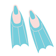Scuba diving fins clipart. Simple flippers flat style vector illustration isolated on white background. Light blue diving fins. Pair of flippers isolated vector design.